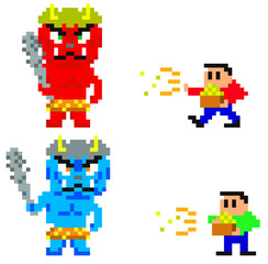 節分豆まき赤鬼青鬼ドット絵