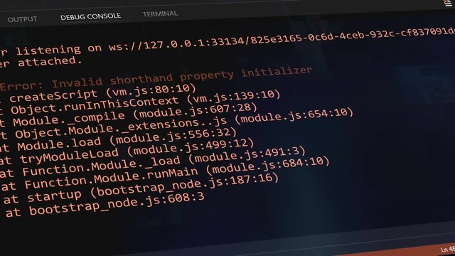 Error popup window in code editor software. Debugging process. Error handling screen.