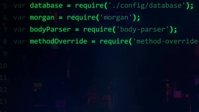 Green code editor interface. Programming software screen with syntax highlighting. Code writing/ Debugging process.