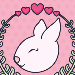 cute and little rabbit with wreath and hearts