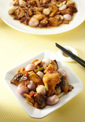 Delicious Chinese cuisine, fried chicken with mushrooms