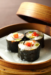 Delicious Chinese morning tea refreshments, steamed cages