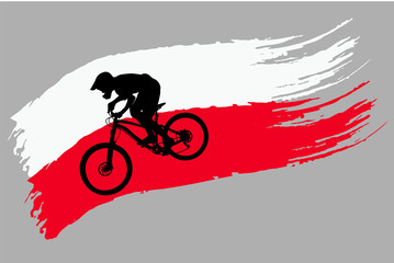 The contour of the cyclist on the flag of Poland