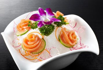 Delicious Japanese cuisine, salmon sashimi