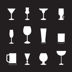 Types of glasses for different drinks, a set of icons. Vector illustration