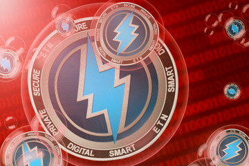 Fototapeta premium Electroneum crash; Electroneum (ETN) coins in a bubbles on the binary code background. Close-up.