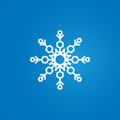 Fototapeta premium White snowflake on a blue gradient background. Flat style