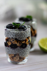 Chia seeds dessert with granola