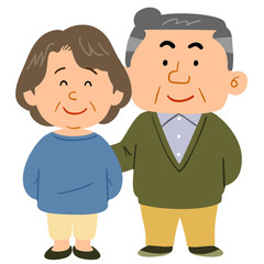 寄り添うシニアの夫婦
