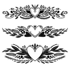 Set of hand drawn love decorative borders
