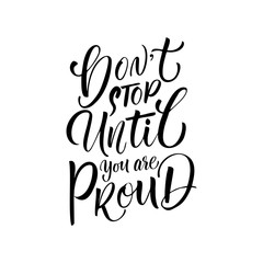 Vector logo design template in trendy linear style with hand-lettering - Dont't stop until you are proud - vegetarian and organic food badge or emblem for food packaging - label.