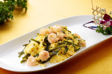 Delicious Chinese cuisine, scrambled eggs with shrimp