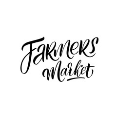 Vector logo design template in trendy linear style with hand-lettering - farmers market - vegetarian and organic food badge or emblem for food packaging - label.