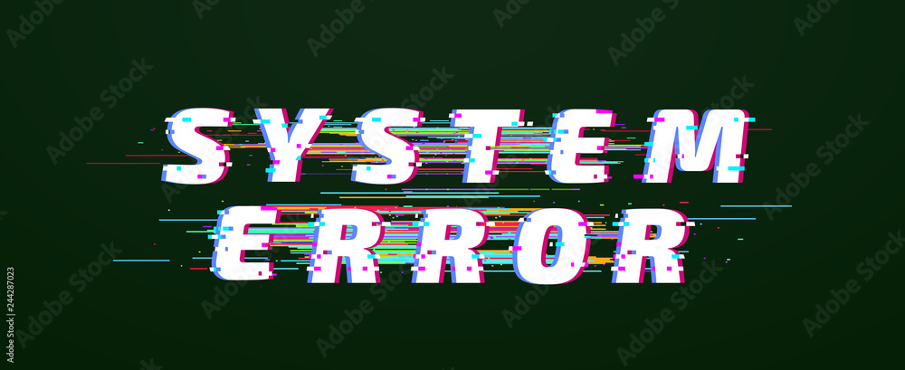 Poster glitch font. system error digital distorted glitched text vector