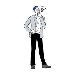  シンプル　ビジネスマン　男性　悩む　イラスト