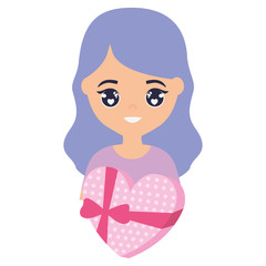 cute and little girl with heart gift