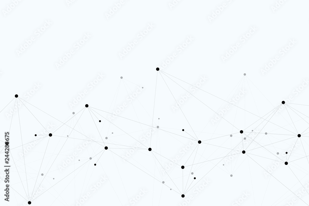 Poster Abstract polygonal background with connected lines and dots. Minimalistic geometric pattern. Molecule structure and communication. Graphic plexus background. Science, medicine, technology concept