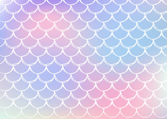 Gradient mermaid background with holographic scales.