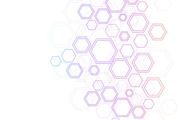 Abstract medical background DNA research, molecule, genetics, genome, DNA chain. Genetic analysis art concept with hexagons, lines, dots. Biotechnology network concept molecule, vector illustration