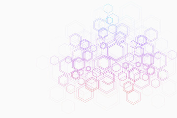 Abstract medical background DNA research, molecule, genetics, genome, DNA chain. Genetic analysis art concept with hexagons, lines, dots. Biotechnology network concept molecule, vector illustration