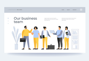 Concept teamwork. Meeting business people. The team young businessmen discusses discussing new projects in the office. Solution of business problems. Vector flat illustration.