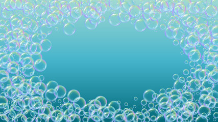 Bath bubble. Detergent soap foam and suds for bathtub. Shampoo.