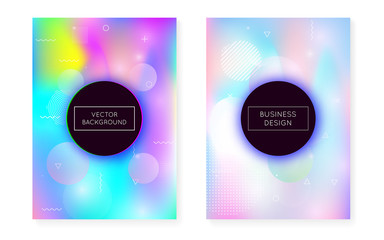 Holographic background with liquid shapes. Dynamic bauhaus gradient with memphis fluid cover.