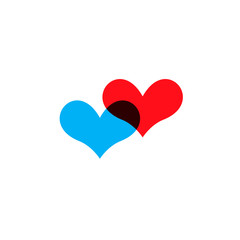 Hearts icon blue and red on white