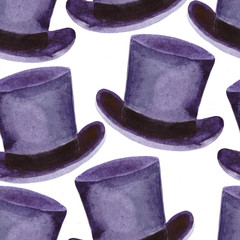 seamless pattern men's headdress, top hat. watercolor illustration