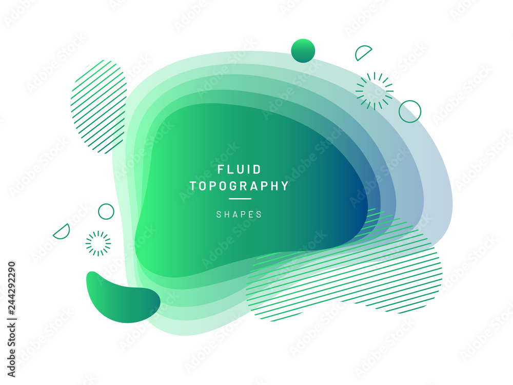 Aufkleber layered fluid blobs. green and blue geometric liquid topography. abstract blurry free shapes gradien