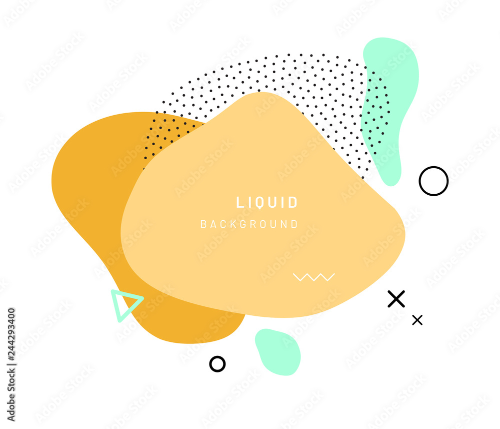 Aufkleber Abstract geometric shapes or texture in memphis style. Retro summer pattern with yellow and green colors. Modern poster design or background composition dots and triangle, free shape form.