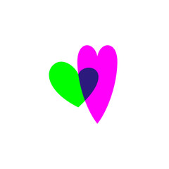 Hearts icon green and purple on white