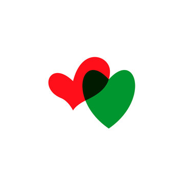 Hearts icon green and red on white