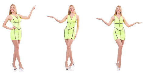 Young beautiful lady in yellow dress isolated on white  