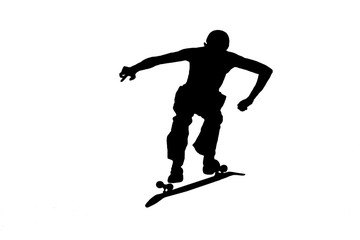  Silhouettes   skateboarder on white background.