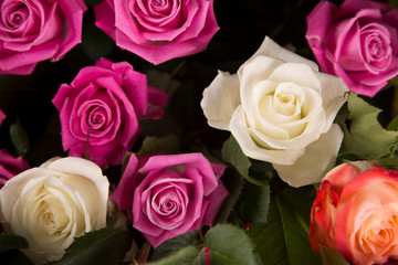 A bouquet of white and pink roses for a Valentine's gift