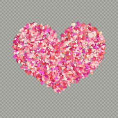 Obraz na płótnie Canvas Heart shape color confetti. Valentines petals top view. Isolated on transparent background. EPS 10