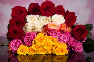 A bouquet of white roses, angels of love and porcelain hearts, Valentine's Day