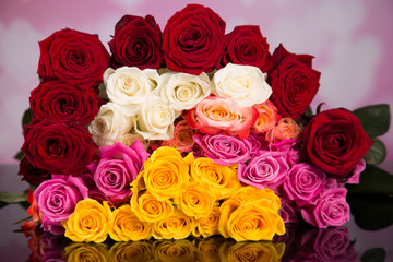 A bouquet of white roses, angels of love and porcelain hearts, Valentine's Day