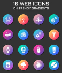 hi tech icon set. hi tech web icons on round trendy gradients
