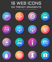 marketing icon set. marketing web icons on round trendy gradients