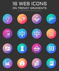 marketing icon set. marketing web icons on round trendy gradients