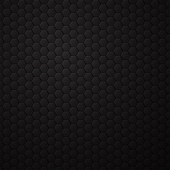 Black background with hexagons, honeycomb pattern. Vector