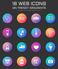 medicine icon set. medicine web icons on round trendy gradients