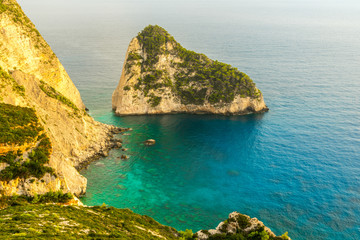 Naklejka premium Greece, Zakynthos, Fantastic view on plakaki island and azure waters from coast