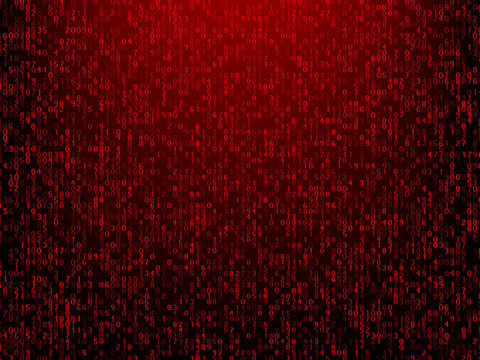 Abstract technology red background with computer code. Programming, hacker, coding, bitcoin vector illustration
