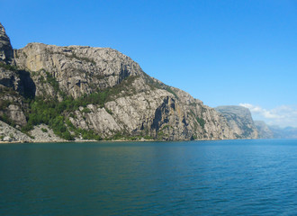 Norwegian fjord and mountains in summer. Lysefjord, Rogaland, Norway