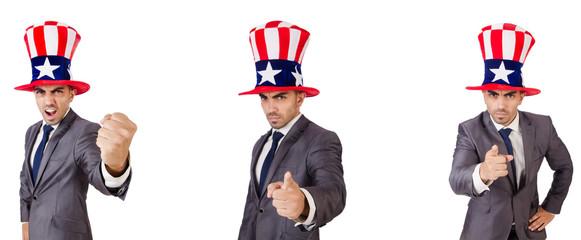 Man with american hat isolated on white 