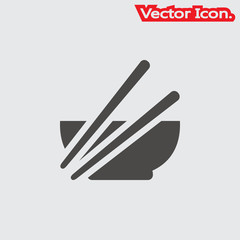 Bowl and Chopsticks Icon isolated sign symbol and flat style for app, web and digital design. Vector illustration.