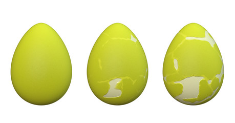 green eggs with cracks on white background